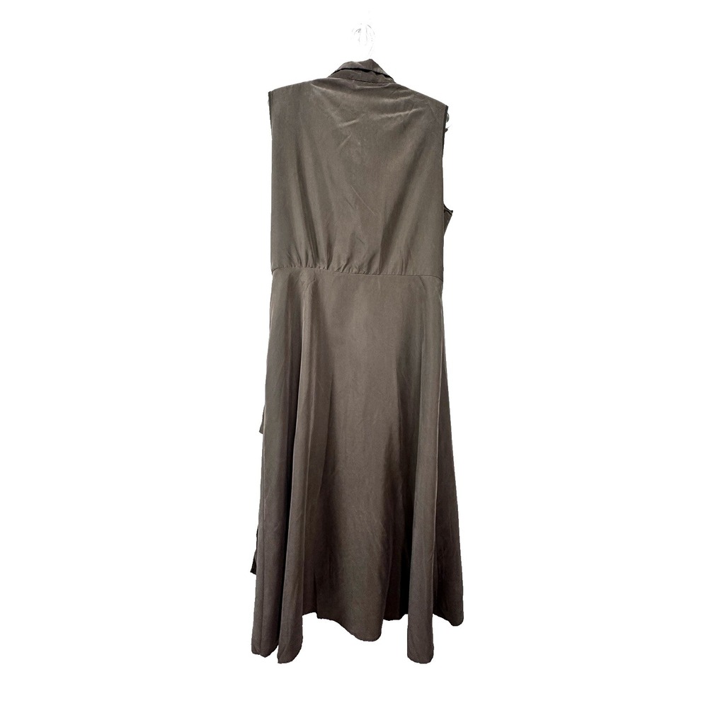 Mango Womens Size 12 Wrap Maxi Dress Taupe Collared Sleeveless Earthy Minimalist - Picture 2 of 11